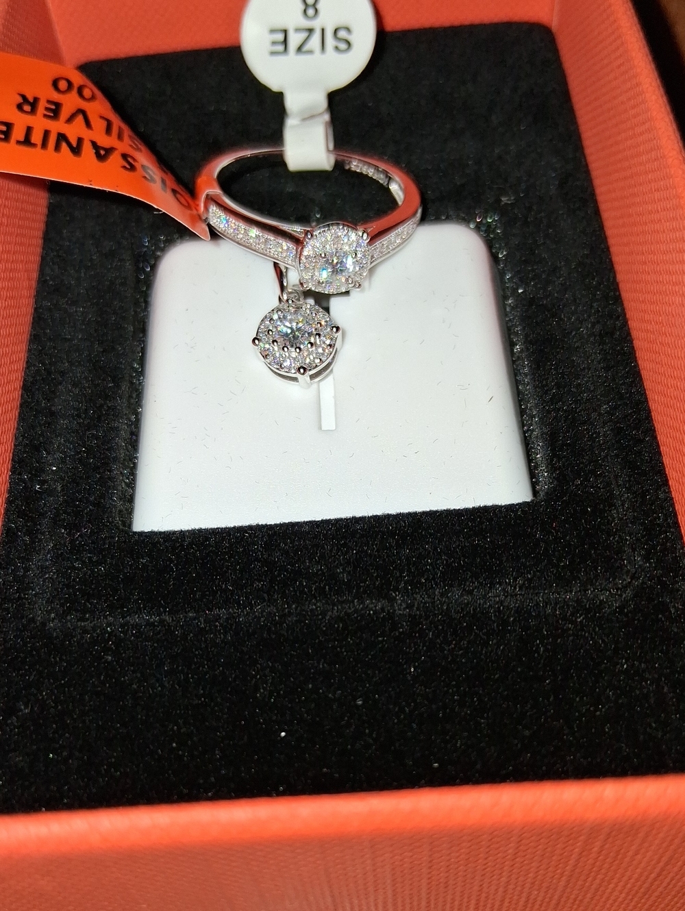 Women's Sterling Silver And Moissanite Halo Engagement Ring And Free Charm - Picture 7 of 7